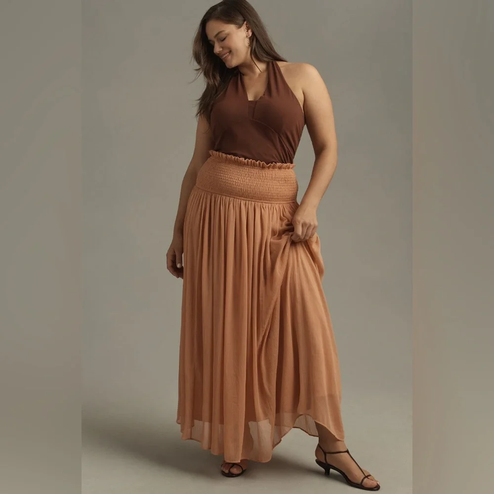 ✨ Anthropologie Smocked Sheer Maxi Skirt Sz 2X - Picture 2 of 13